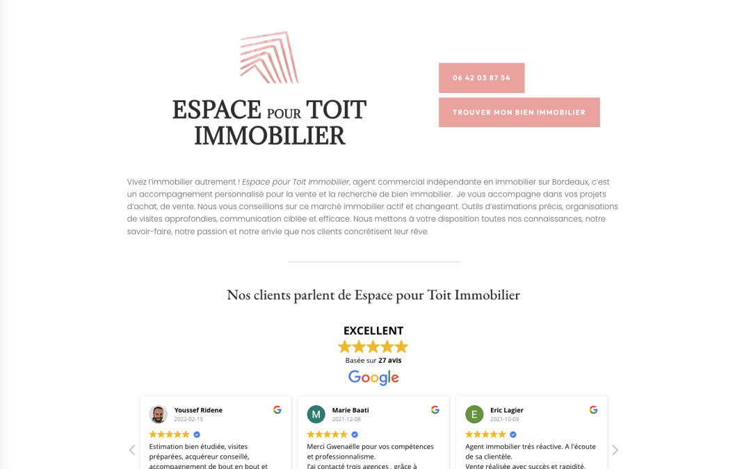 Création de site internet pour Espace pour Toit Immobilier à Bordeaux-Caudéran