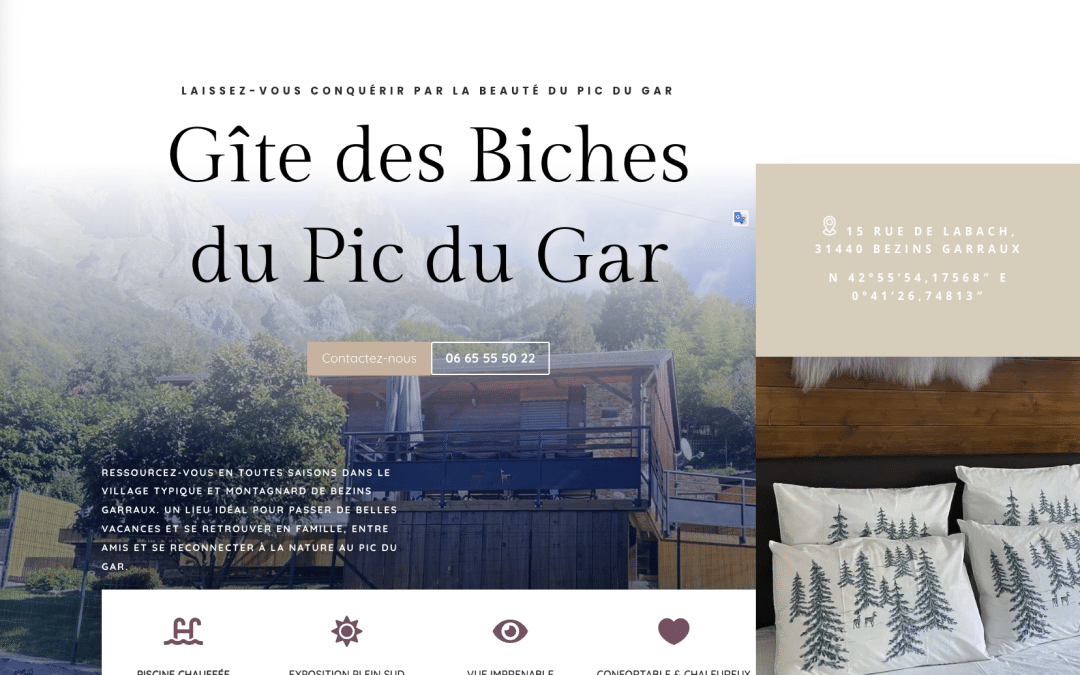 Création de site internet pour le Gîte des Biches du Pic du Gar à Bezins Garraux
