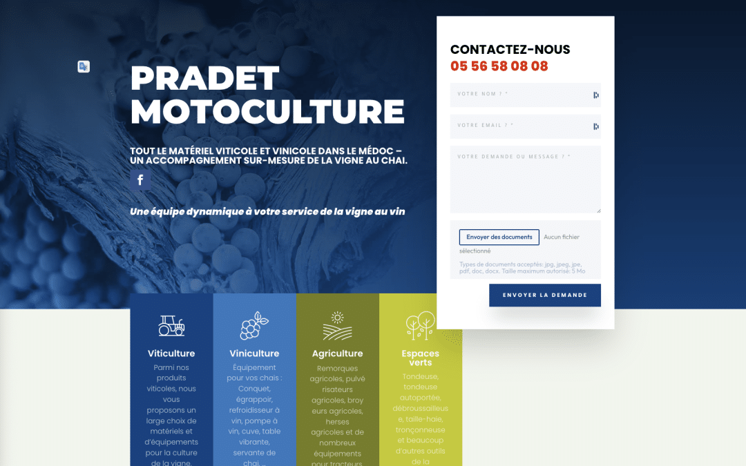 Création de site internet pour Pradet Motoculture à Moulis-en-Médoc