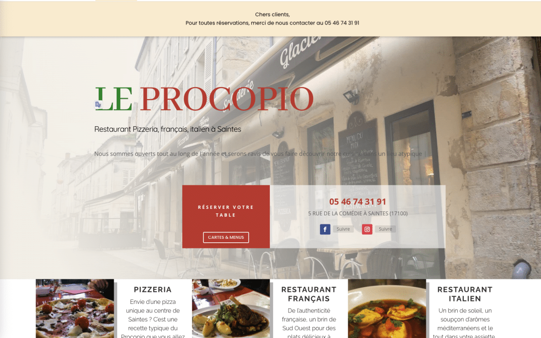 Réalisation web et communication pour Le Procopio à Saintes